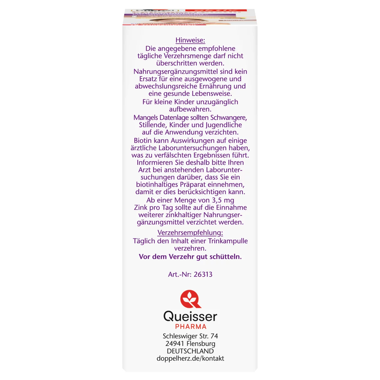 Abbildung der Produktverpackung Doppelherz aktiv Kollagen + Biotin + Ceramide Seitenansicht links